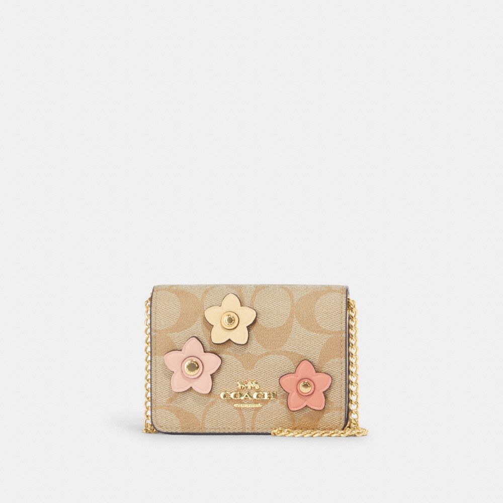 COACH®  Mini Wallet On A Chain In Signature Canvas With Floral Applique