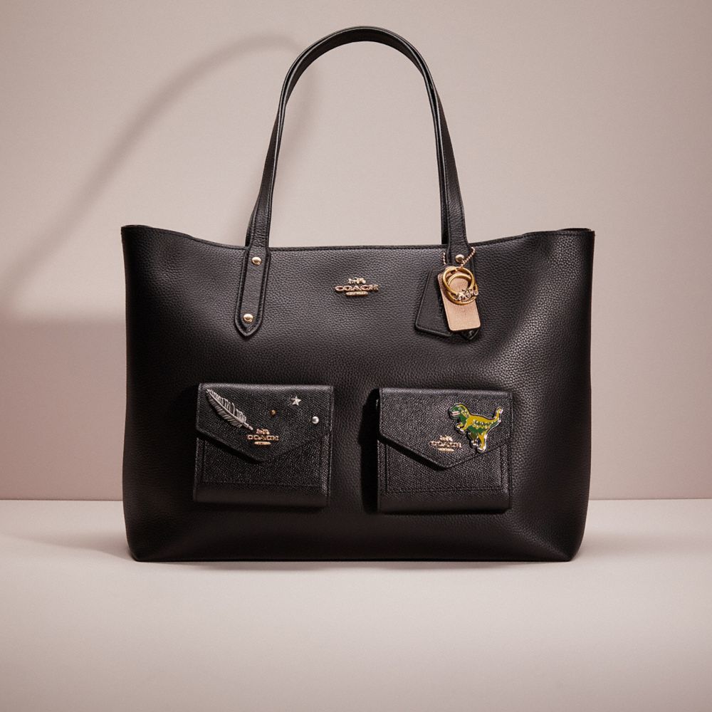 COACH®,UPCRAFTED CENTRAL TOTE WITH ZIP,Polished Pebble Leather,Gold/Black,Front View