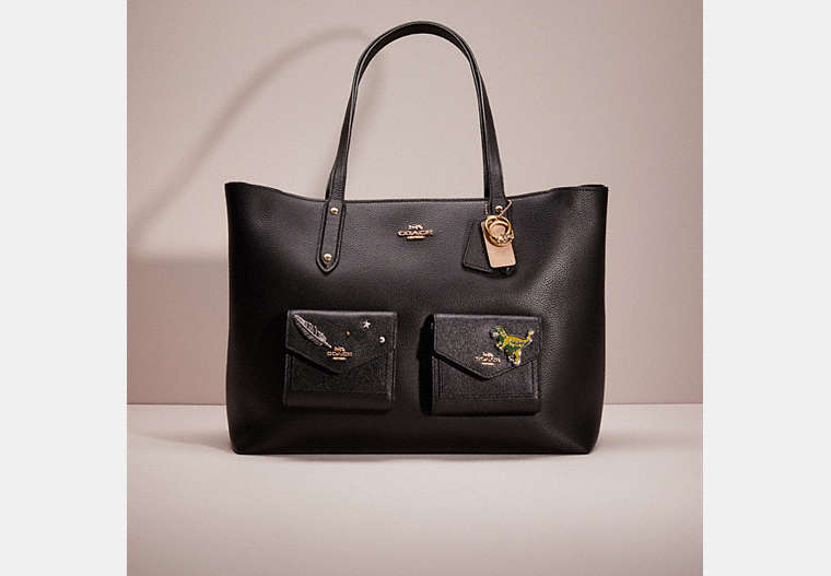 COACH®,UPCRAFTED CENTRAL TOTE WITH ZIP,Polished Pebble Leather,Gold/Black,Front View