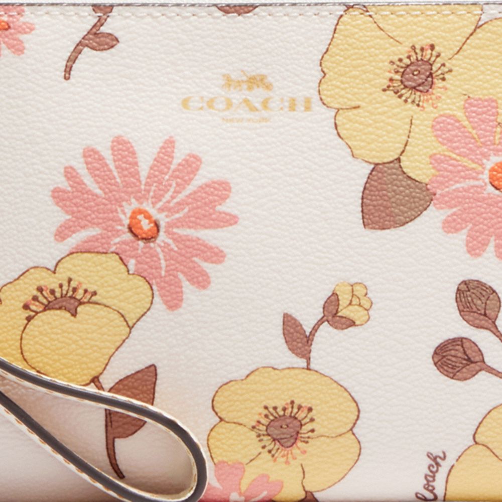 Coach CH647 Corner Zip Wristlet With Floral Cluster Print IN Chalk Multi 