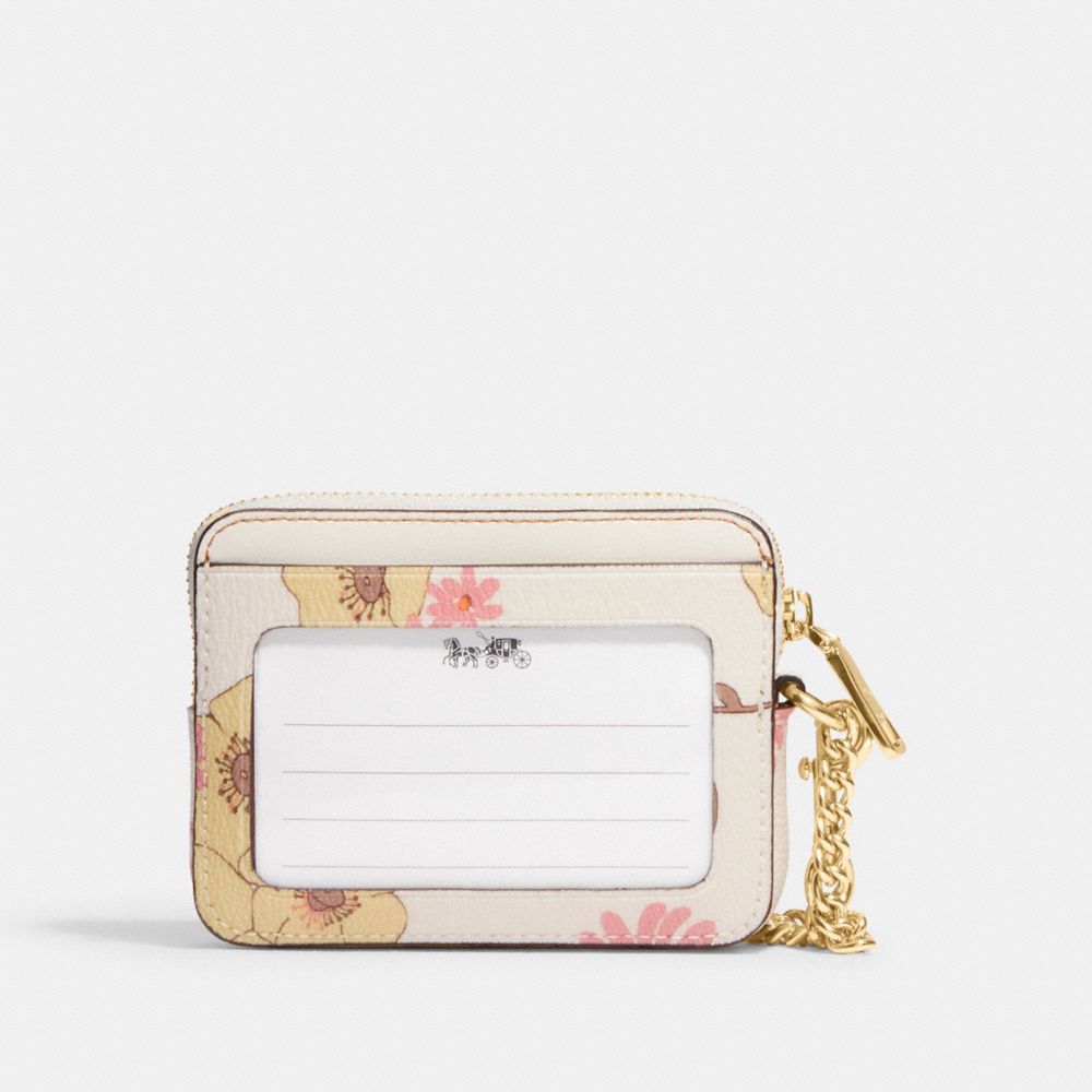 COACH®,ZIP CARD CASE WITH FLORAL CLUSTER PRINT,Mini,Gold/Chalk Multi,Back View