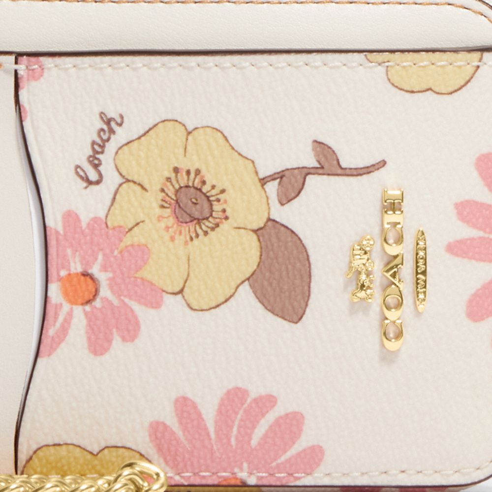 COACH®,ZIP CARD CASE WITH FLORAL CLUSTER PRINT,Mini,Gold/Chalk Multi,Detail View