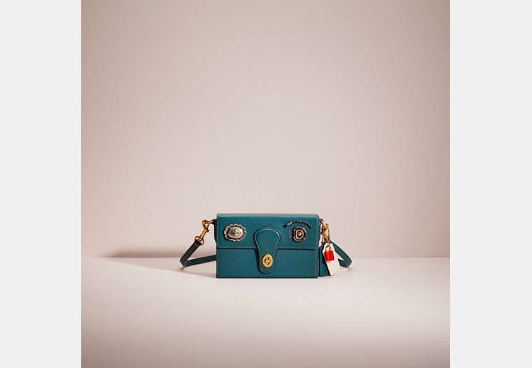 COACH®,UPCRAFTED CITY BLOCKS RECTANGLE BAG 18,Glovetanned Leather,Mini,Brass/Deep Teal,Front View