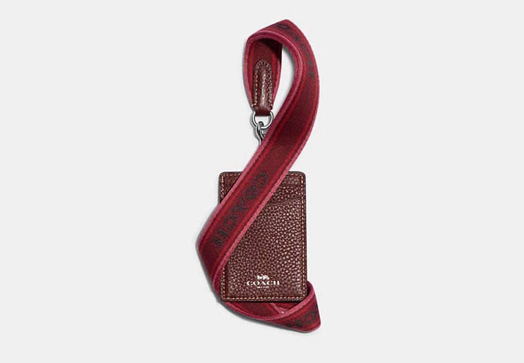COACH®,ID LANYARD,Leather,Silver/Wine Multi,Front View