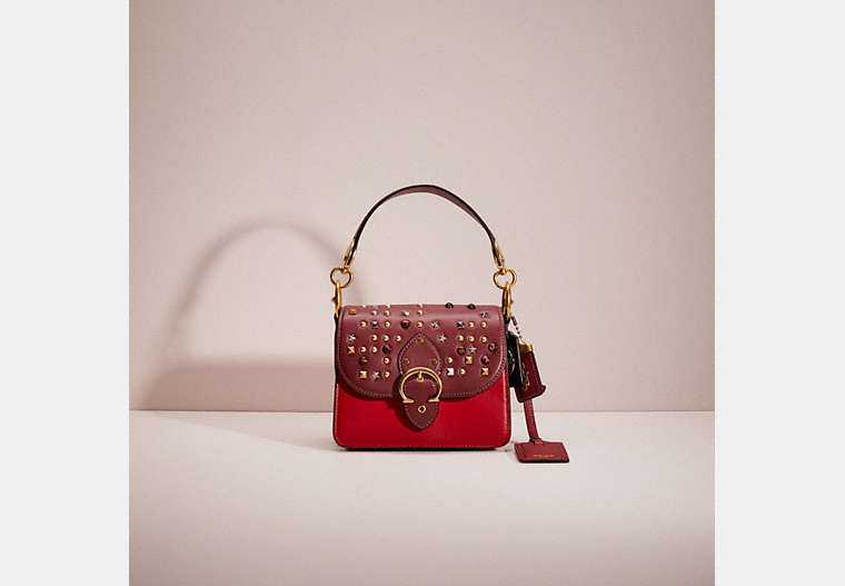 COACH®,UPCRAFTED BEAT SHOULDER BAG 18,Signature Coated Canvas/Leather,Small,Brass/Tan Electric Red Multi,Front View
