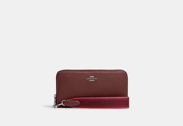 COACH®,LONG ZIP AROUND WALLET,Leather,Mini,Silver/Wine Multi,Front View
