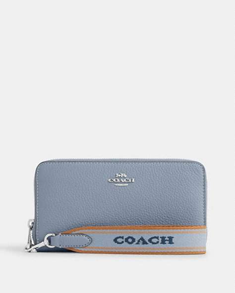 COACH®,LONG ZIP AROUND WALLET,Leather,Mini,Silver/Grey Mist Multi,Front View