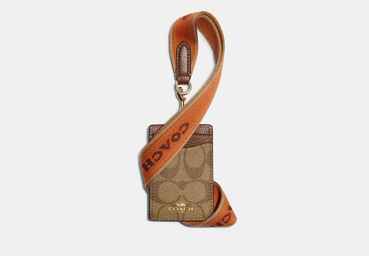 COACH®,ID LANYARD IN SIGNATURE CANVAS,pvc,Mini,Im/Khaki/Canyon Multi,Front View image number 0