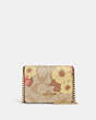 COACH®,MINI WALLET ON A CHAIN IN SIGNATURE CANVAS WITH FLORAL CLUSTER PRINT,Mini,Gold/Light Khaki Multi,Front View