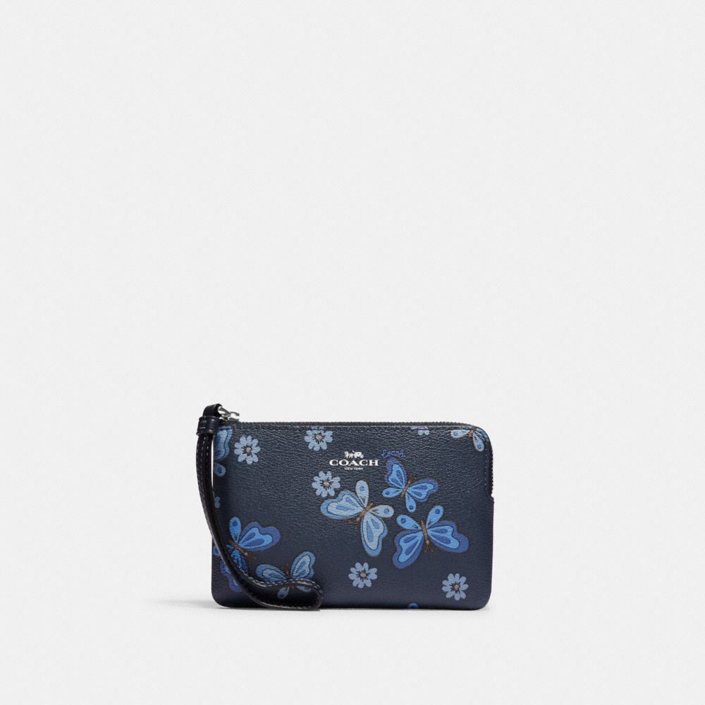 Corner Zip Wristlet With Lovely Butterfly Print