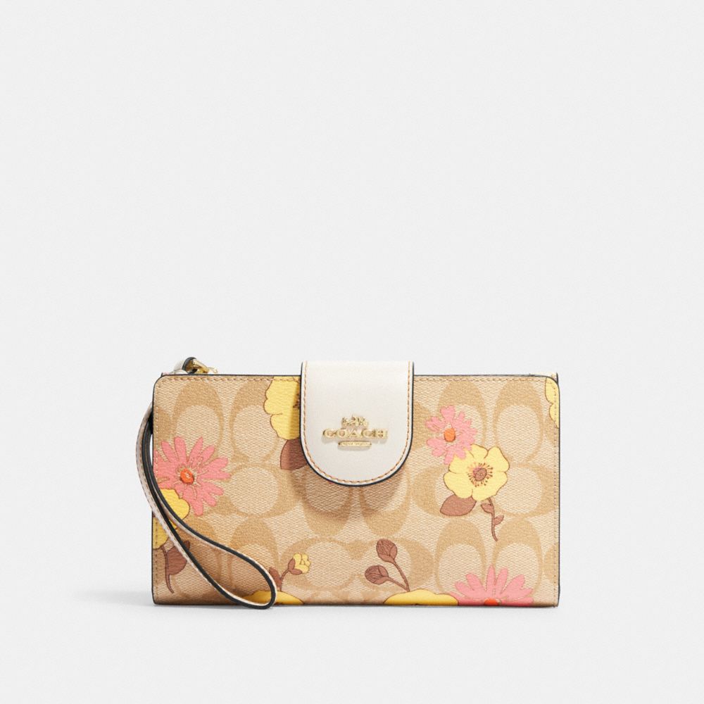 COACH® | Phone Wallet In Signature Canvas With Floral Cluster Print