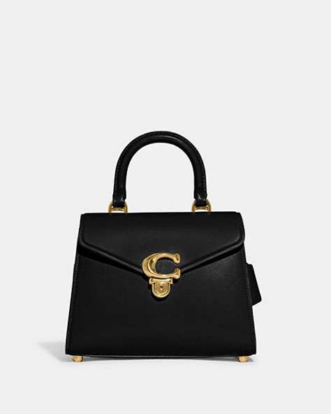 COACH®,SAMMY TOP HANDLE BAG,Luxe Refined Calf Leather,Medium,Brass/Black,Front View