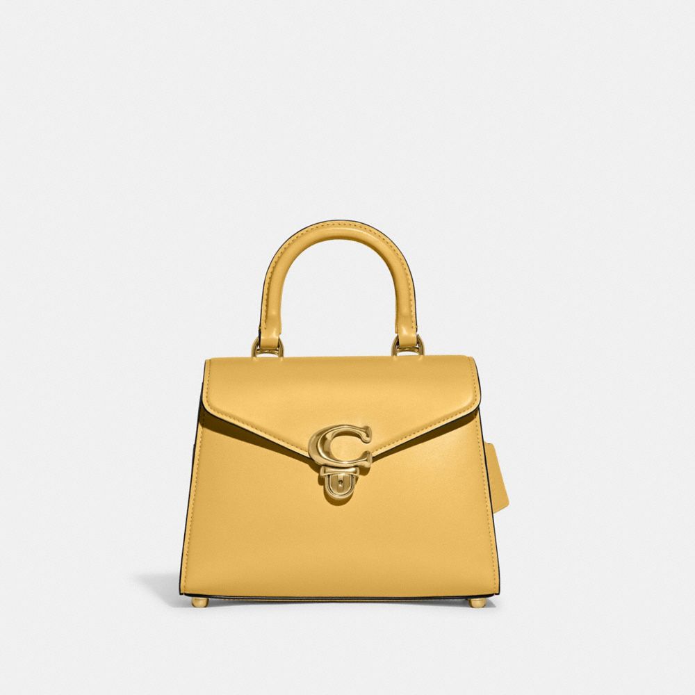 COACH®,SAMMY TOP HANDLE BAG,Luxe Refined Calf Leather,Medium,Brass/Hay,Front View image number 0