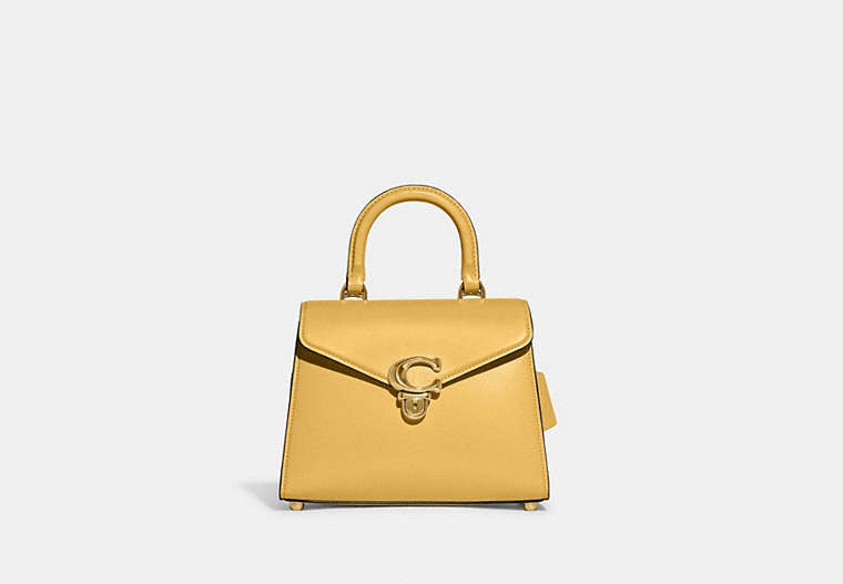 COACH®,SAMMY TOP HANDLE,Refined Calf Leather,Medium,Brass/Hay,Front View image number 0