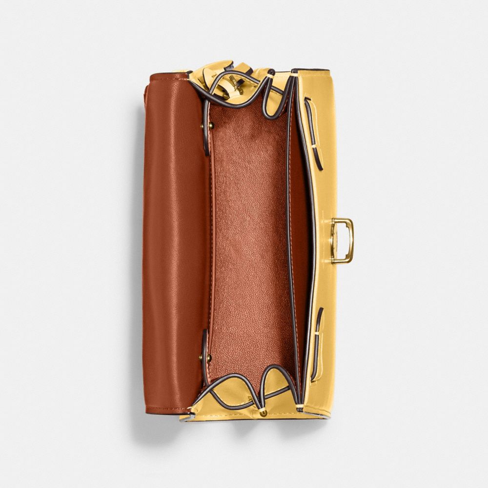 COACH®,SAMMY TOP HANDLE BAG,Luxe Refined Calf Leather,Medium,Brass/Hay,Inside View,Top View