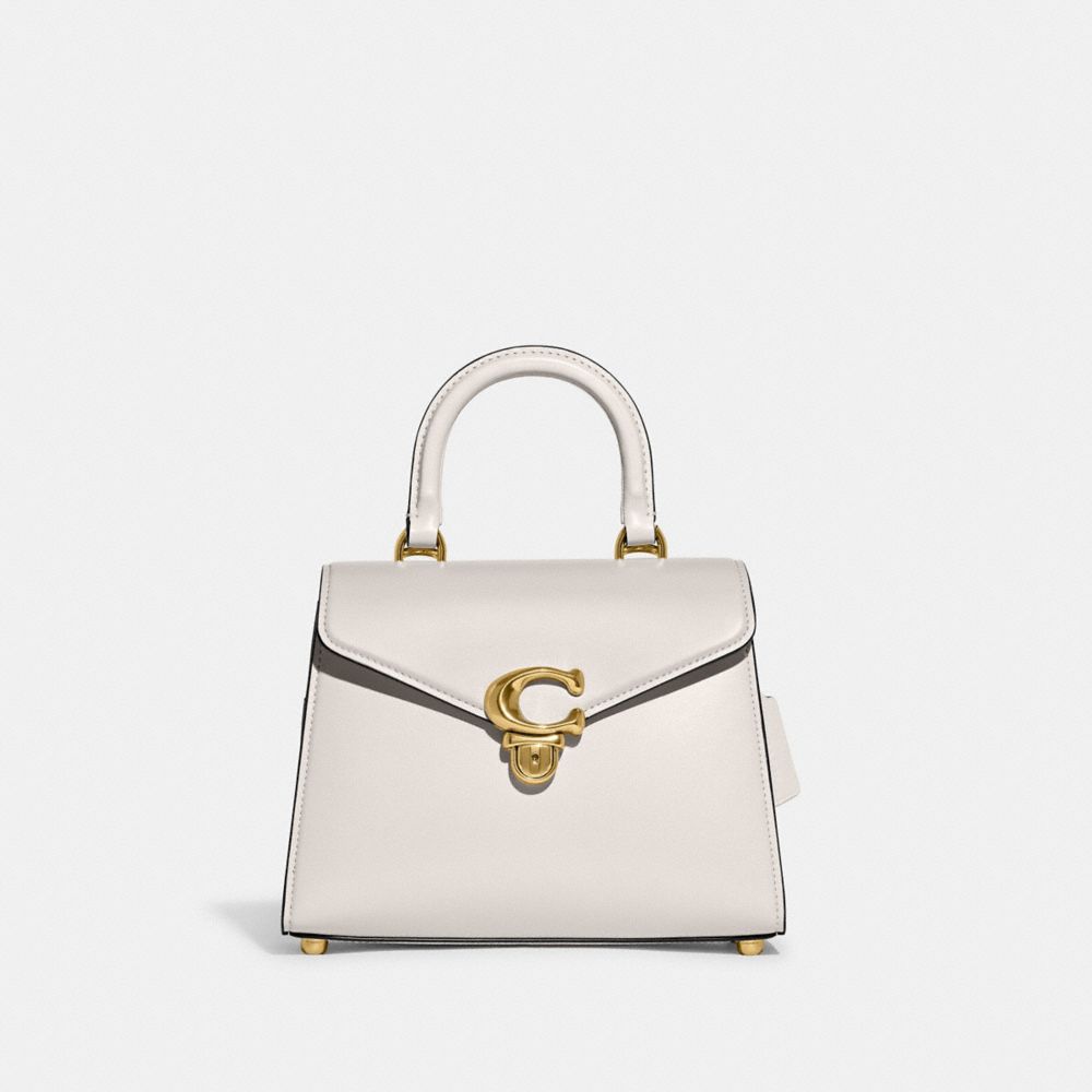 COACH®,SAMMY TOP HANDLE BAG,Luxe Refined Calf Leather,Medium,Brass/Chalk,Front View image number 0