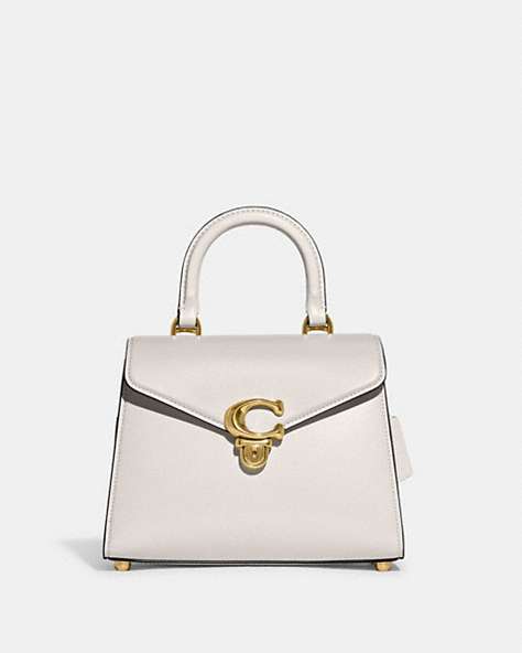COACH®,SAMMY TOP HANDLE BAG,Luxe Refined Calf Leather,Medium,Brass/Chalk,Front View