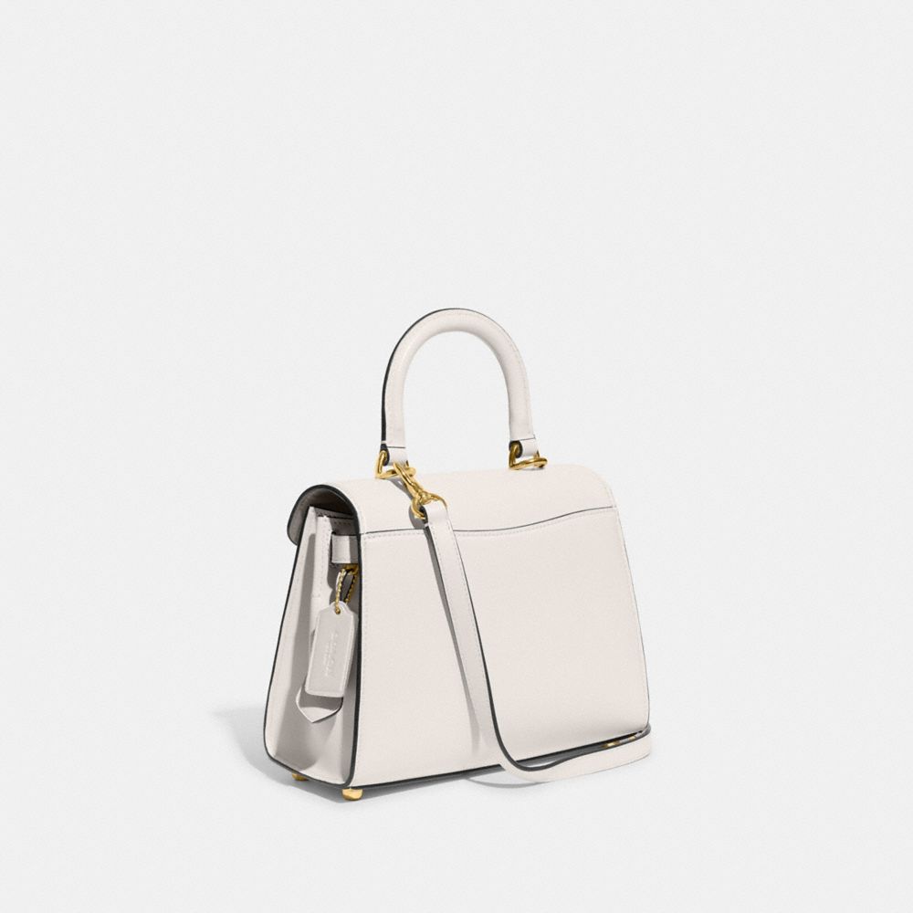 COACH®,SAMMY TOP HANDLE BAG,Luxe Refined Calf Leather,Medium,Brass/Chalk,Angle View