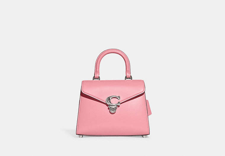 COACH®,SAMMY TOP HANDLE BAG,Luxe Refined Calf Leather,Medium,Silver/Flower Pink,Front View