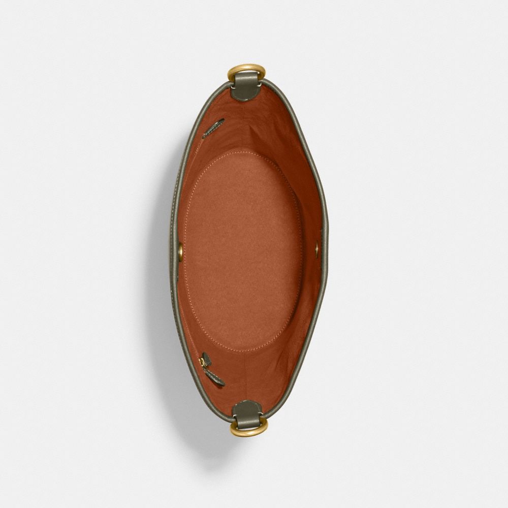 COACH®,Dakota Bucket Bag,Leather,Bucket,Logo,Metal,Casual,Olive,Inside View,Top View