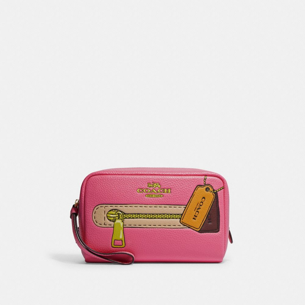 Coach Key Pouch Gold/True Pink Refined pebble - Depop