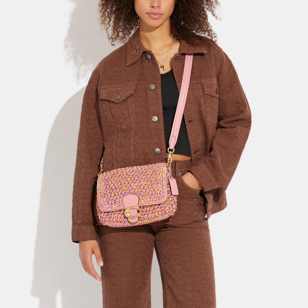 COACH®,Soft Tabby Shoulder Bag,Crochet,Leather,Shoulder Bag,Straw,Metal,Logo,Brass,Day Party,Multi Color,Detail View