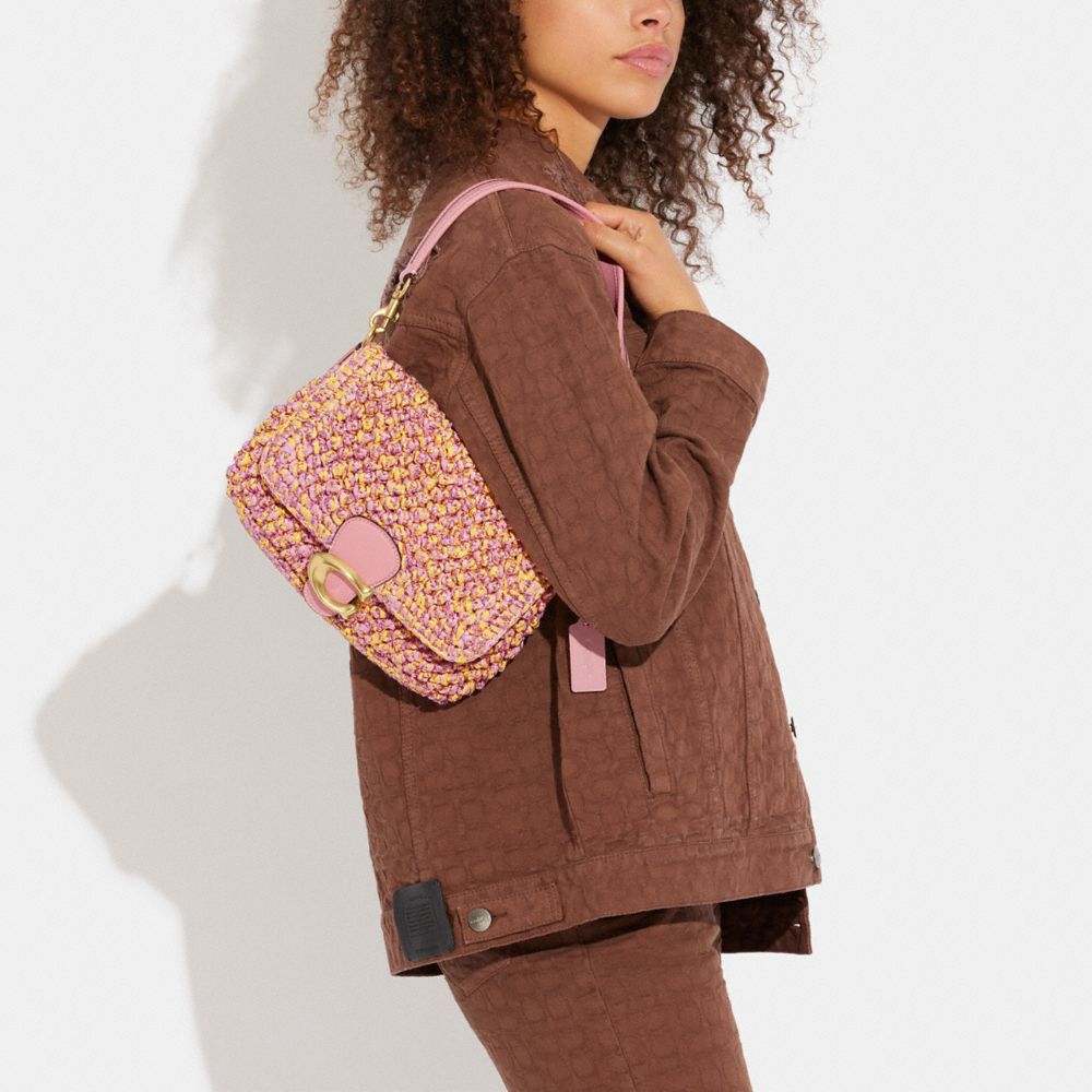 COACH®,Soft Tabby Shoulder Bag,Crochet,Leather,Shoulder Bag,Straw,Metal,Logo,Brass,Day Party,Multi Color,Detail View