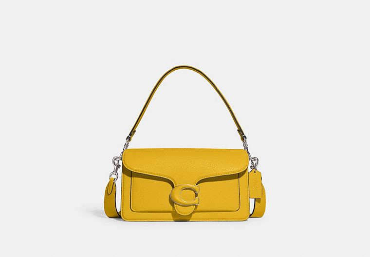 COACH®,TABBY SHOULDER BAG 26,Polished Pebble Leather,Medium,Kesari's Picks,Silver/Canary,Front View image number 0