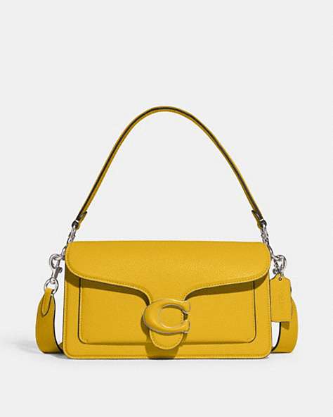 COACH®,TABBY SHOULDER BAG 26,Polished Pebble Leather,Medium,Kesari's Picks,Silver/Canary,Front View