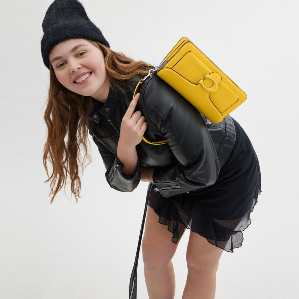 COACH®,Tabby Shoulder Bag 26,Leather,Shoulder Bag,Logo,Metal,Compact,Casual,Mustard,Detail View