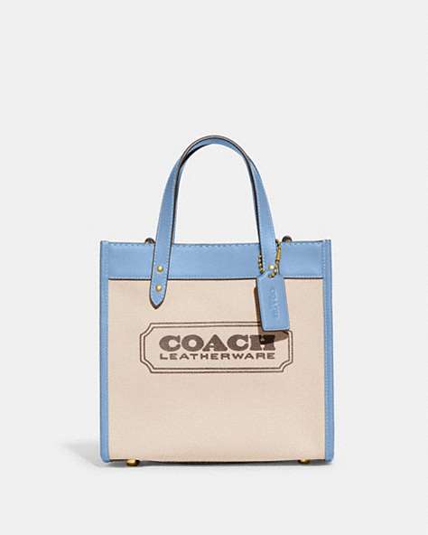 COACH®,FIELD TOTE 22,canvas,Medium,Brass/Natural Canvas/Pool,Front View