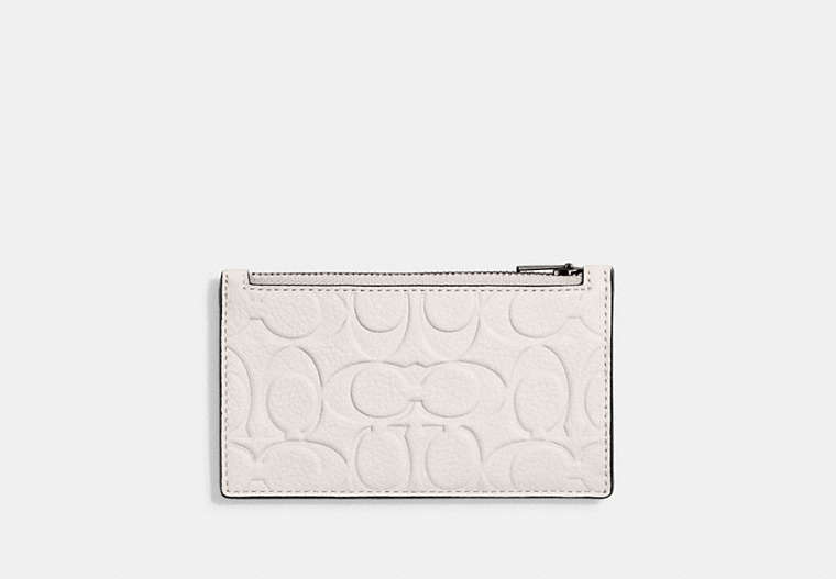 COACH®,ZIP CARD CASE IN SIGNATURE LEATHER,Polished Pebble Leather,Chalk,Front View image number 0