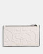 COACH®,ZIP CARD CASE IN SIGNATURE LEATHER,Polished Pebble Leather,Chalk,Front View