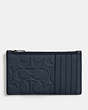 COACH®,ZIP CARD CASE IN SIGNATURE LEATHER,Polished Pebble Leather,Dark Denim,Back View