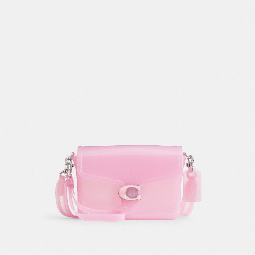 COACH®,Jelly Tabby Bag,Crossbody,PVC,Logo,Metal,Sheer,Day Party,Clear,Pink,Front View