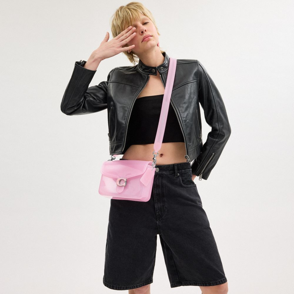 COACH®,Jelly Tabby Bag,Crossbody,PVC,Logo,Metal,Sheer,Day Party,Clear,Pink