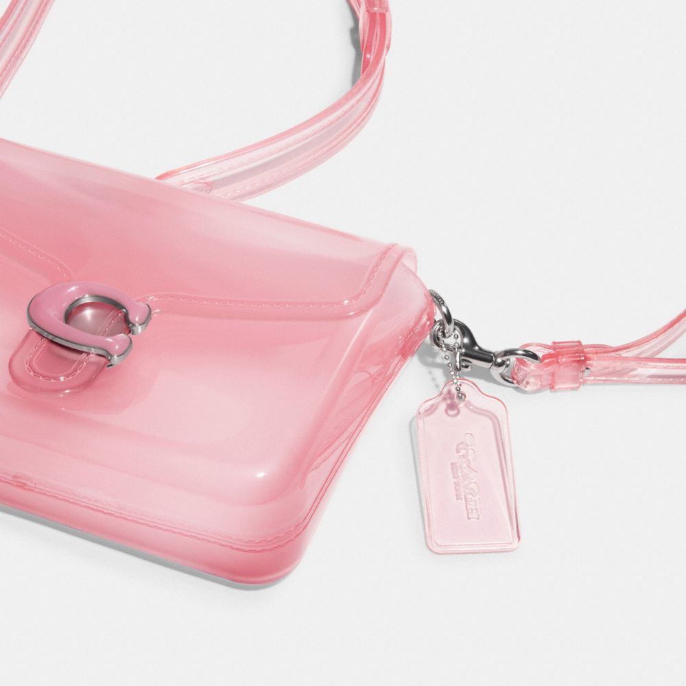 Pink Clear Tote Bag Flower Printed Crossbody Tote with Removable Strap