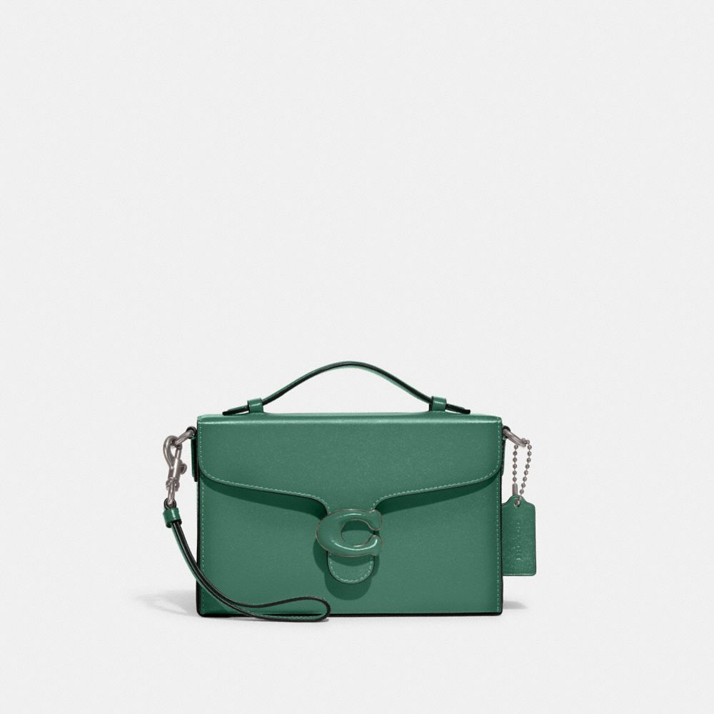 COACH®,Tabby Box Bag,Leather,Box Bag,Wristlet,Metal,Logo,Expandable,Day Party,Green,Front View