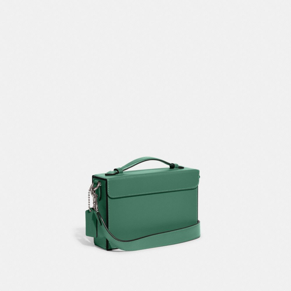 COACH®,Tabby Box Bag,Leather,Box Bag,Wristlet,Metal,Logo,Expandable,Day Party,Green,Angle View