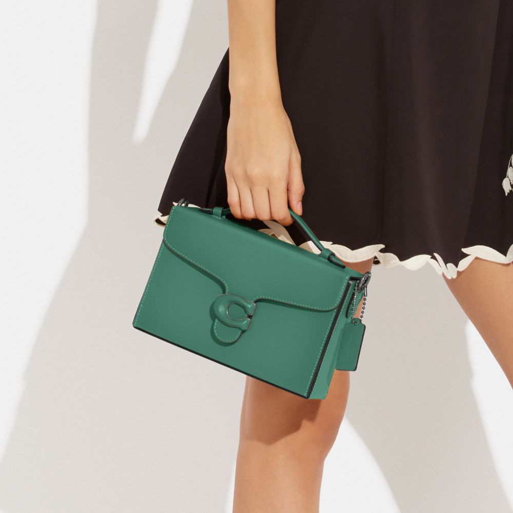 COACH®,Tabby Box Bag,Leather,Box Bag,Wristlet,Metal,Logo,Expandable,Day Party,Green,Detail View