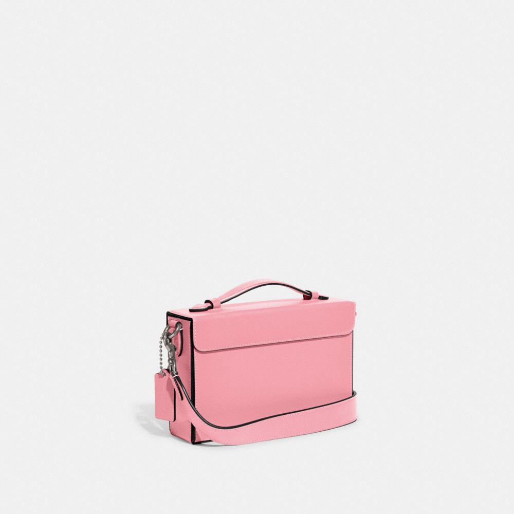 COACH®,Tabby Box Bag,Leather,Wristlet,Box Bag,Metal,Logo,Expandable,Day Party,Pink,Angle View