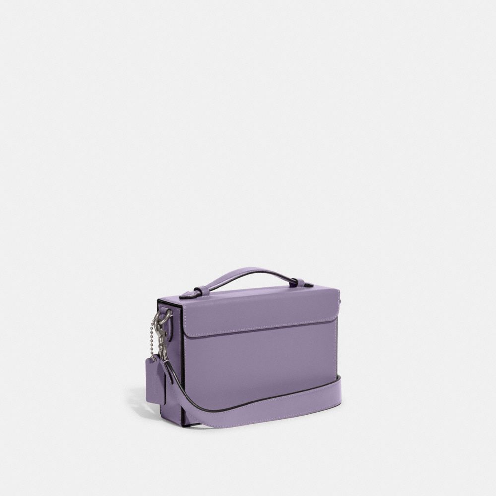 COACH®,Tabby Box Bag,Leather,Wristlet,Box Bag,Metal,Logo,Expandable,Day Party,Lavender,Angle View