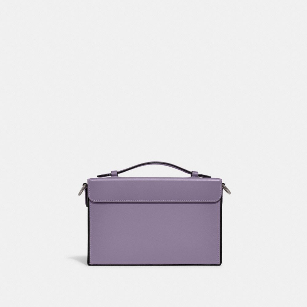 COACH®,Tabby Box Bag,Leather,Wristlet,Box Bag,Metal,Logo,Expandable,Day Party,Lavender,Back View