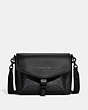COACH®,CHARTER MESSENGER IN SIGNATURE CANVAS,Polished Pebble Leather,Medium,Charcoal/Black,Front View