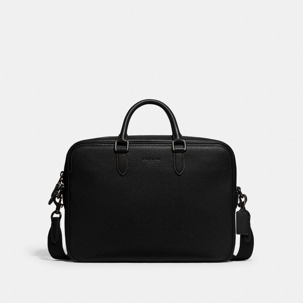 COACH®,GOTHAM BRIEF,Refined Calf Leather,Medium,Black,Front View image number 0