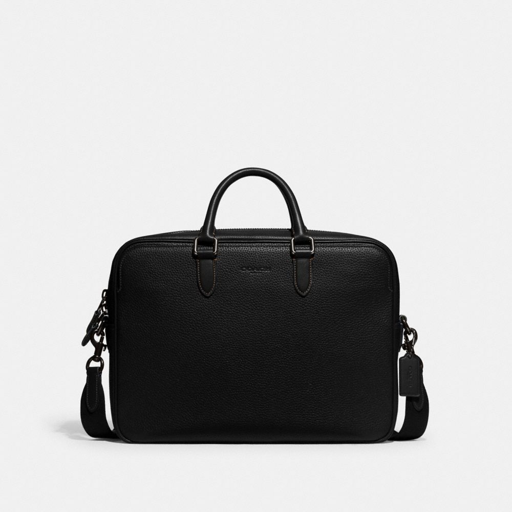 COACH®,GOTHAM BRIEF,Refined Calf Leather,Medium,Black,Front View