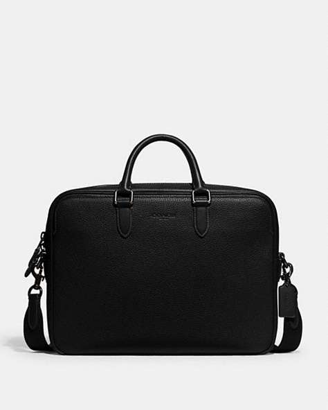 COACH®,GOTHAM BRIEF,Refined Calf Leather,Black,Front View