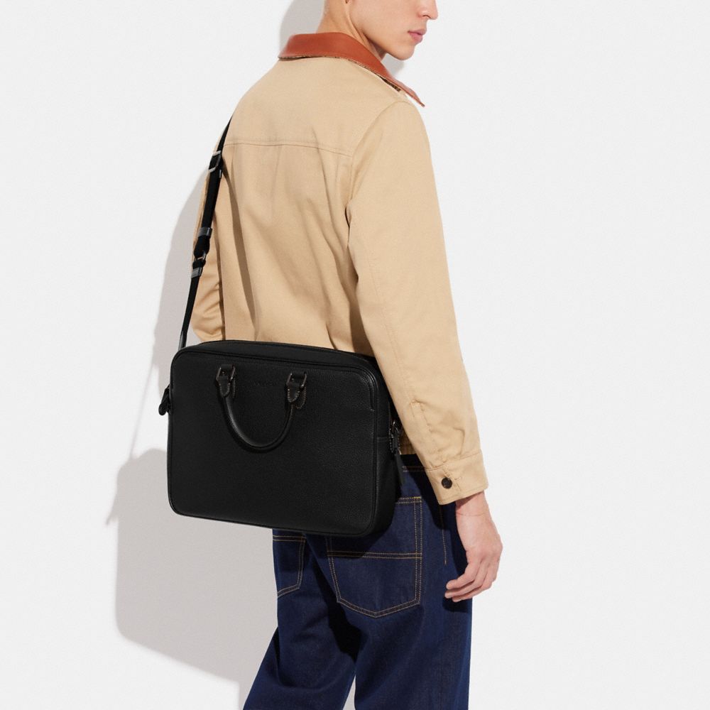 COACH®,Gotham Brief,Leather,Briefcase,Embossed,Logo,Work,Black,Detail View