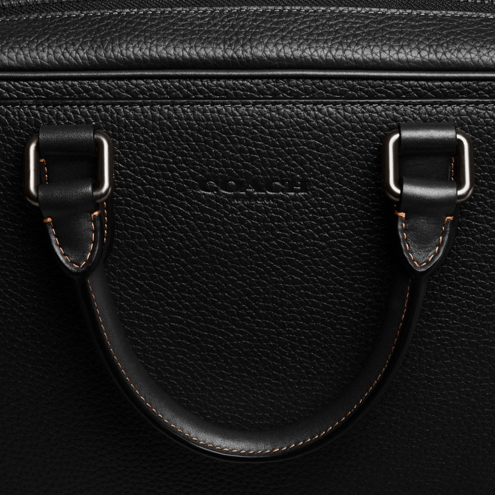 COACH®,Gotham Brief,Leather,Briefcase,Embossed,Logo,Work,Black,Closer View