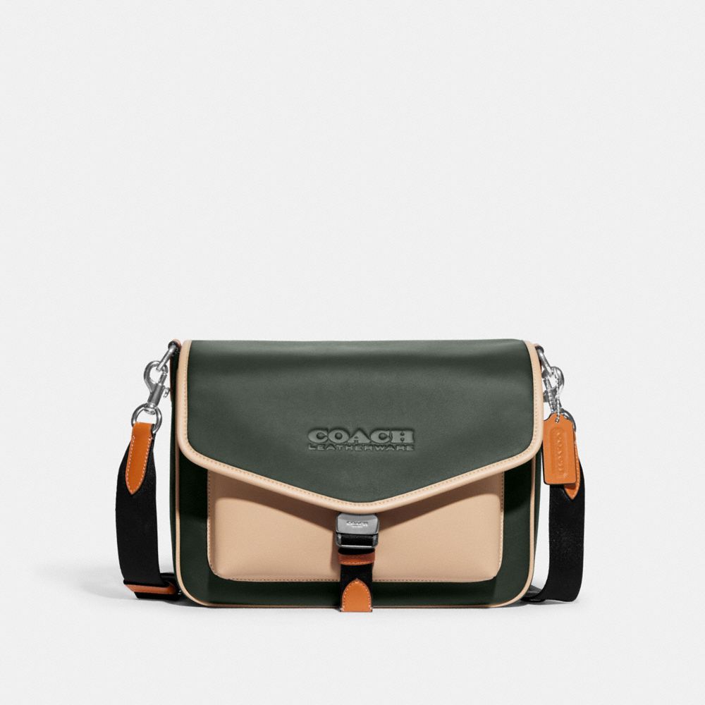 Coach Charter Camo-Coated Pebble Leather Messenger Bag Blue